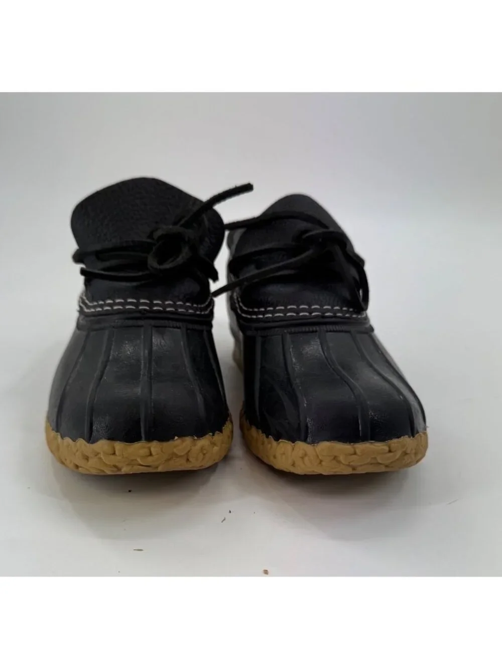 L.L.Bean Rubber Moc Duck Shoes Black Leather Slip On Rain Boots Womens Size 6 Fr